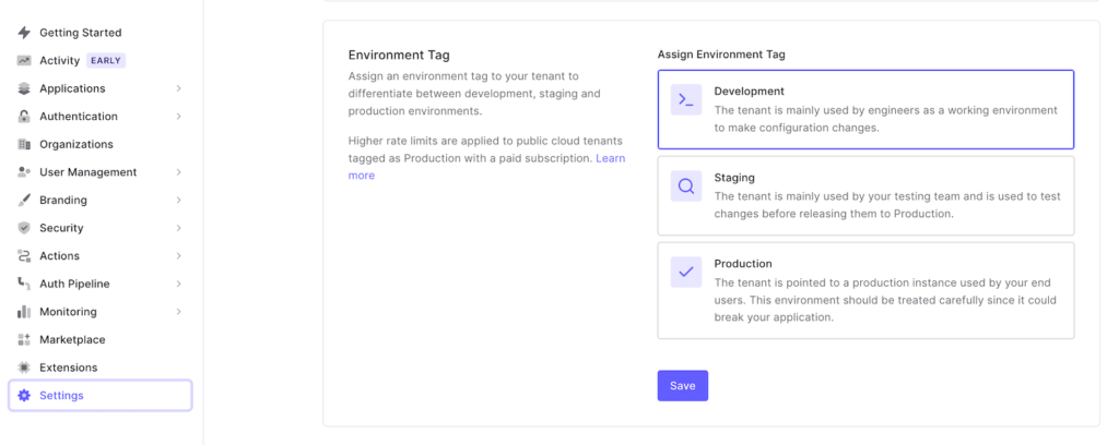 Auth0 environment settings