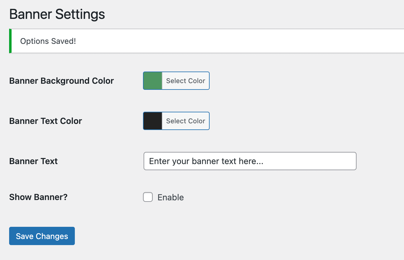 Build a Custom Settings Page within WordPress Announcement Banner Plugin Full Stack Digital