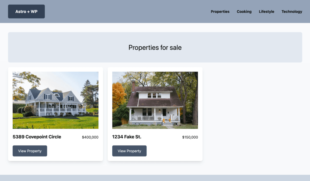 properties page listing